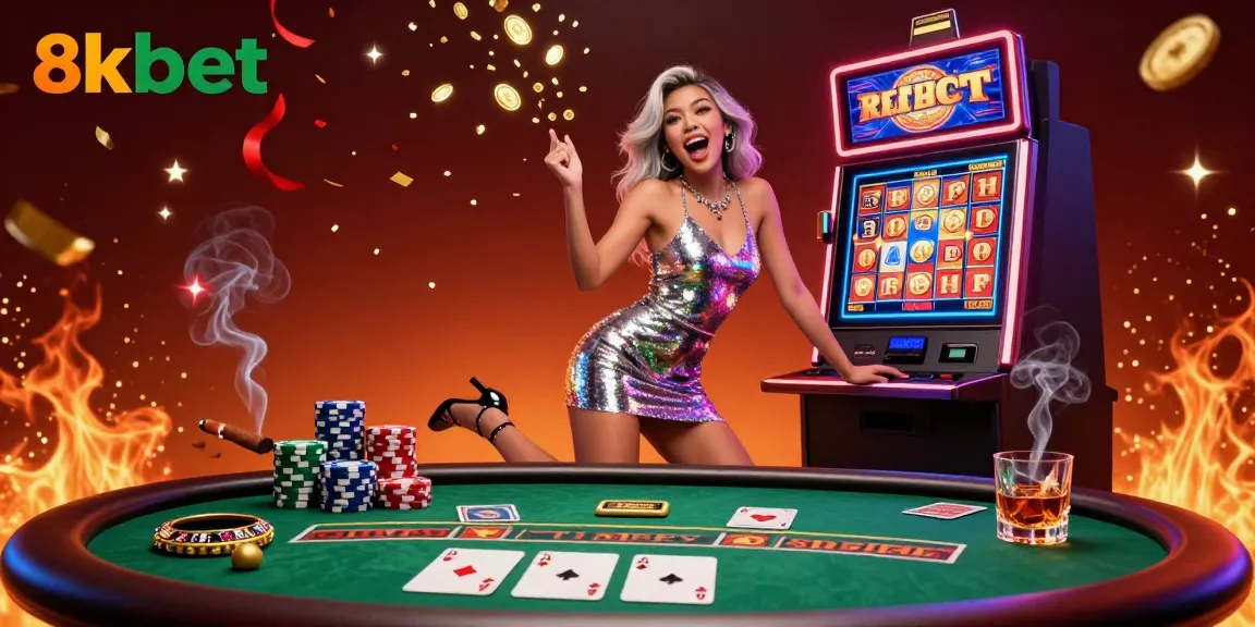 Experience thrilling gameplay at 8kbet as you celebrate jackpots with excitement and vibrant casino elements.