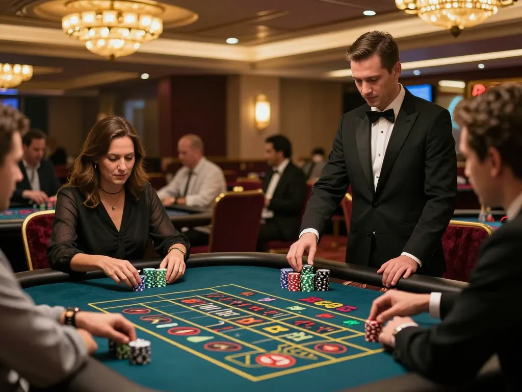New88 nhà cái players excitedly engaging at roulette tables in upscale casino.