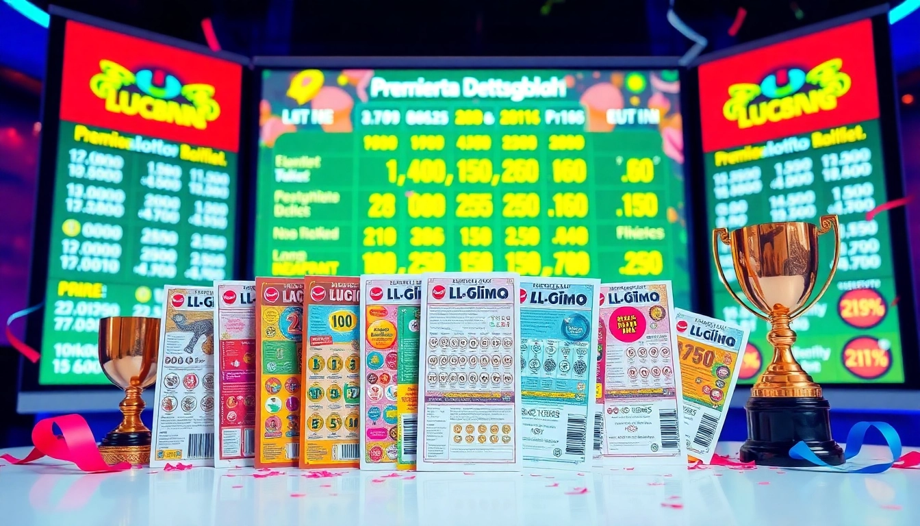 Erleben Sie die aufregende Welt von Premiumlotto Deutschland mit bunten Lotterietickets und digitalen Statistiken.
