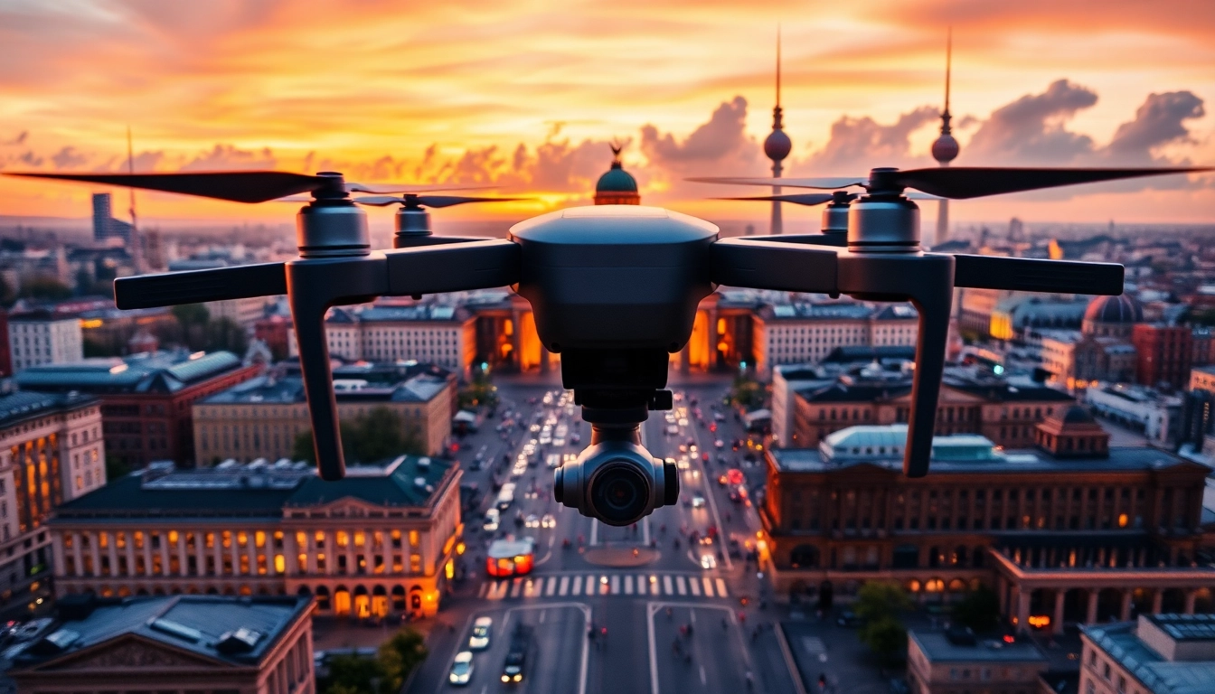 Drohnenaufnahmen Berlin: Atemberaubende Ansicht über das Stadtzentrum mit ikonischen Wahrzeichen.