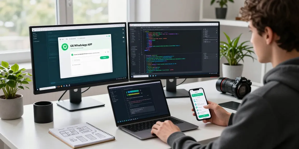 Discover the innovative GB WhatsApp APK features in a modern tech workspace.