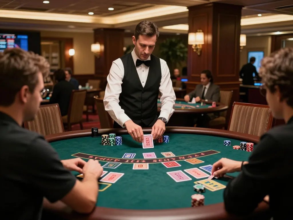 Players enjoying an intense blackjack game at 888new casino table with vibrant ambiance