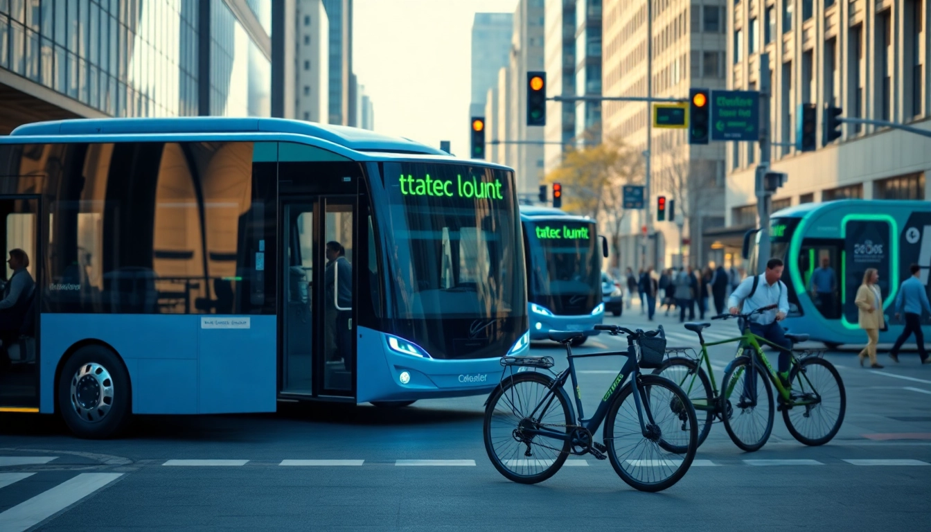 Verkehrstechnologie im urbanen Umfeld mit futuristischen Fahrzeugen und smarter Infrastruktur zeigen.