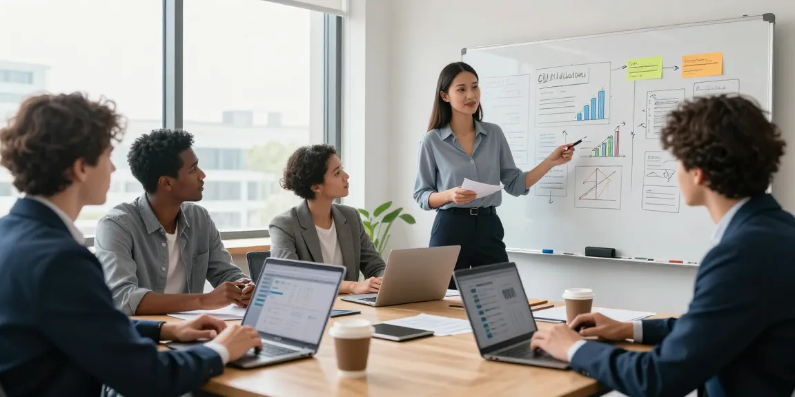 Engagierte Teamarbeit auf dieser Website in modernem Büro, Fachkräfte diskutieren Strategien.