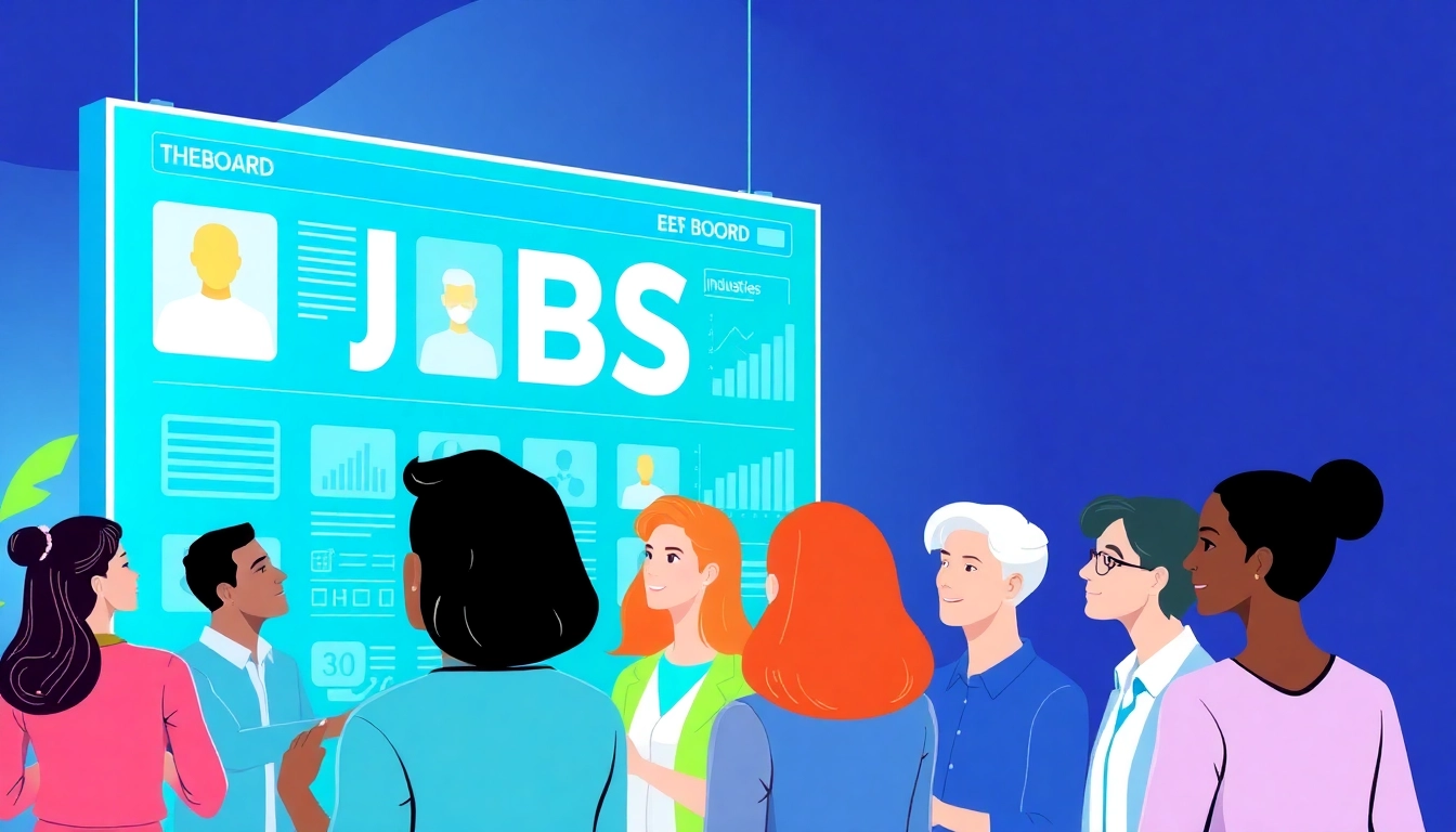 Job seekers exploring Stellenangebote on a vibrant job board interface.