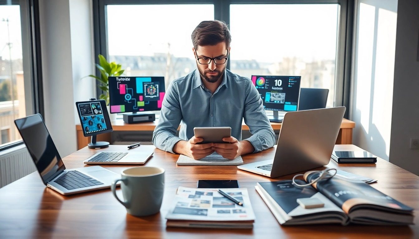 Behandle Technik Tipps mit einem technikaffinen Individuum am modernen Arbeitsplatz.