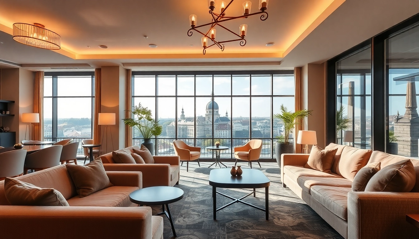 Hotels Krakau im eleganten Lobby-Stil mit gemütlichen Sitzbereichen und historischem Ausblick.