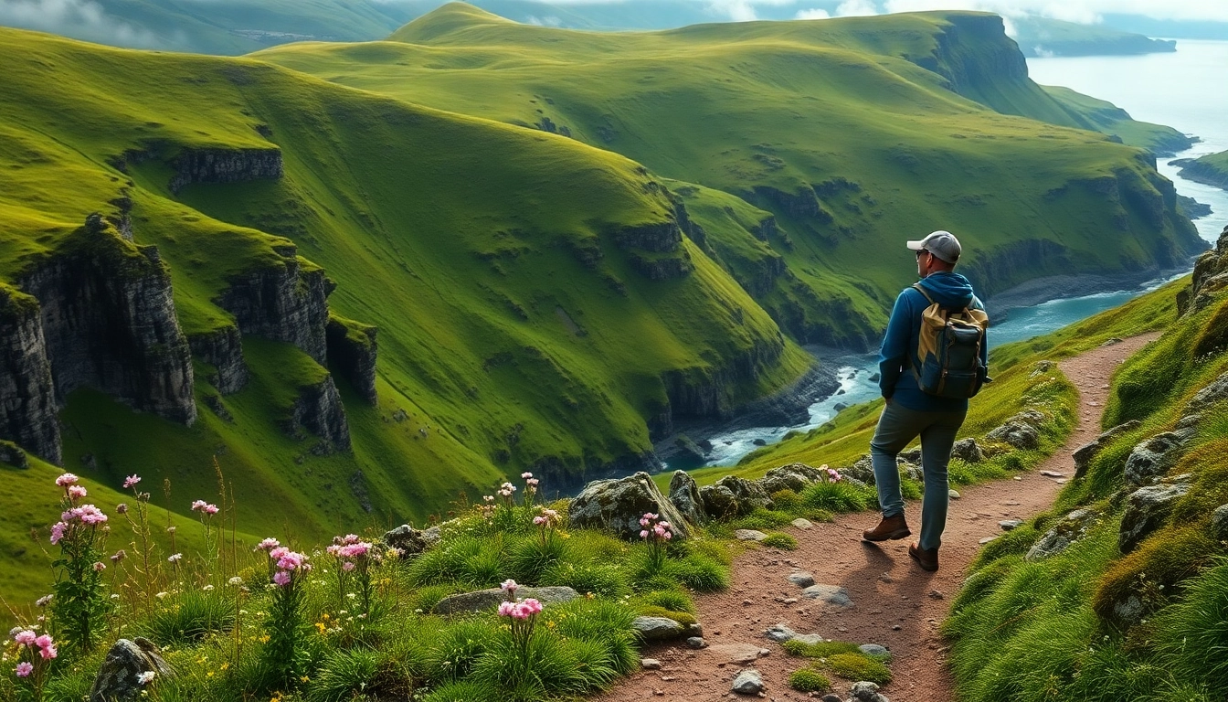 Irland wandern auf einem malerischen Wanderweg mit einer atemberaubenden Landschaft.