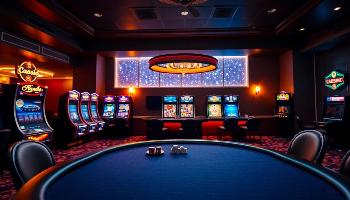 Erlebe das aufregende Ambiente eines Online Casino Österreich mit modernen Spielautomaten und eleganten Poker-Tischen.