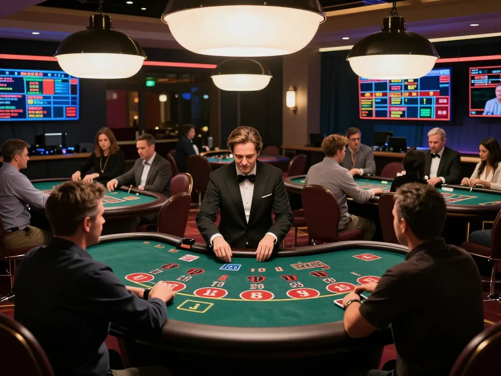 Players engaging in strategic gameplay within LLWIN's luxurious online casino environment, showcasing blackjack and roulette.