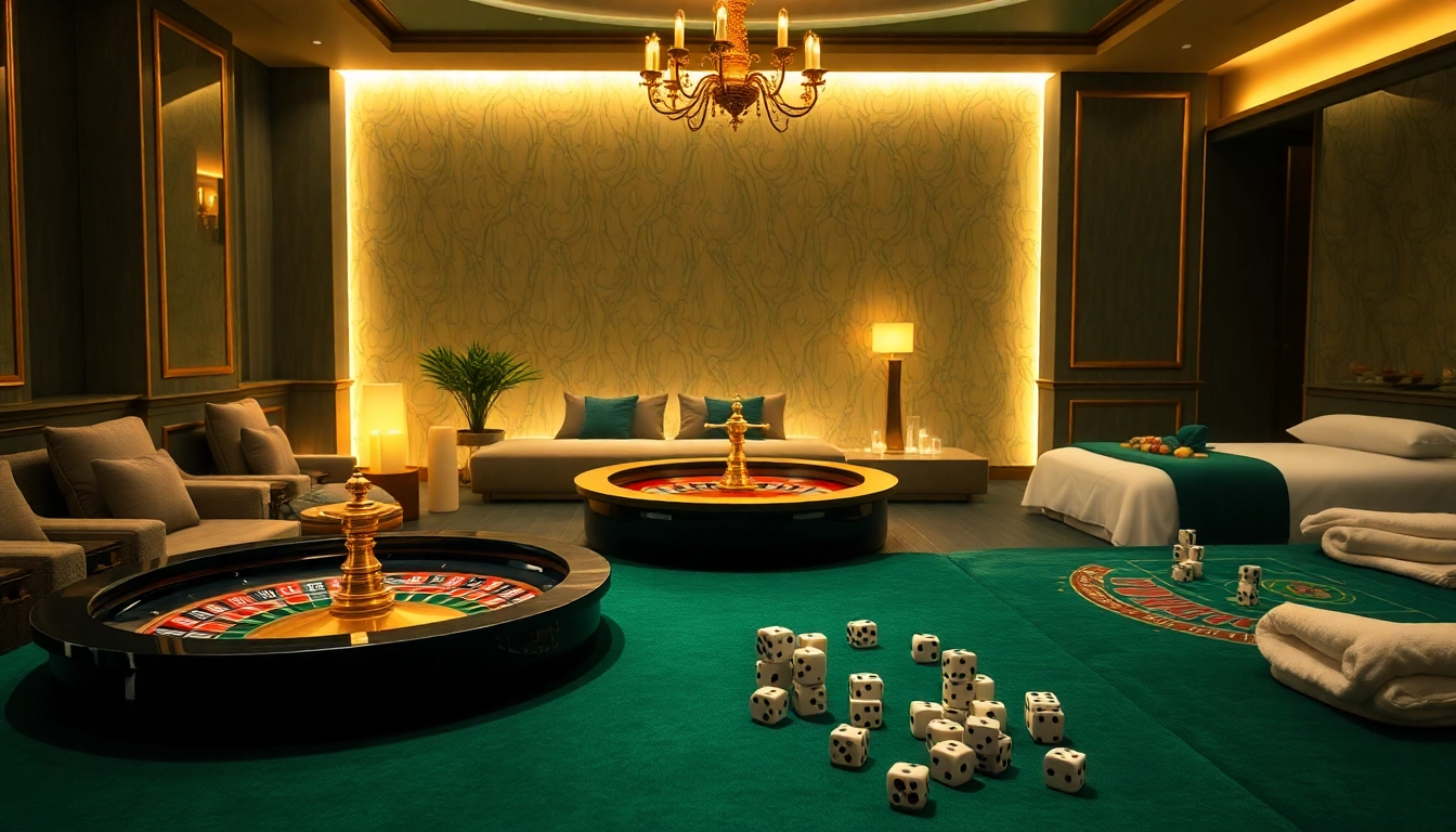 Spa Ads featuring a luxurious spa setting with roulette wheel and poker chips for a unique gambling experience.