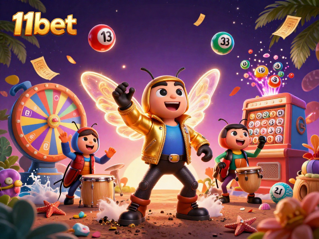 Experience thrilling gaming at 11bet with vibrant characters and dynamic casino elements.