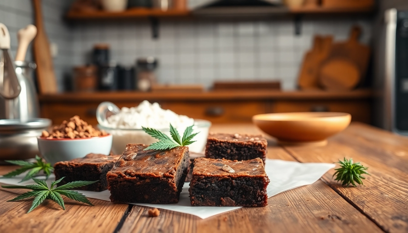 Indulge in freshly baked hash brownies on a rustic wooden table, surrounded by ingredients.
