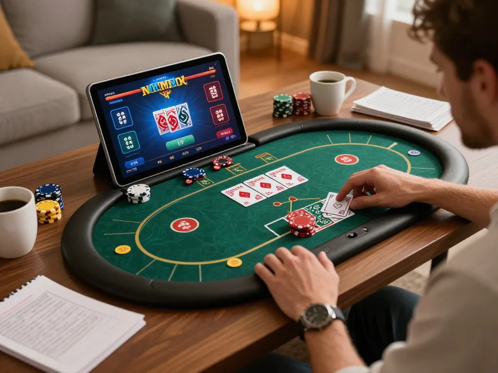 Engage in strategic gameplay with Go88 at home using tablet for online poker gaming