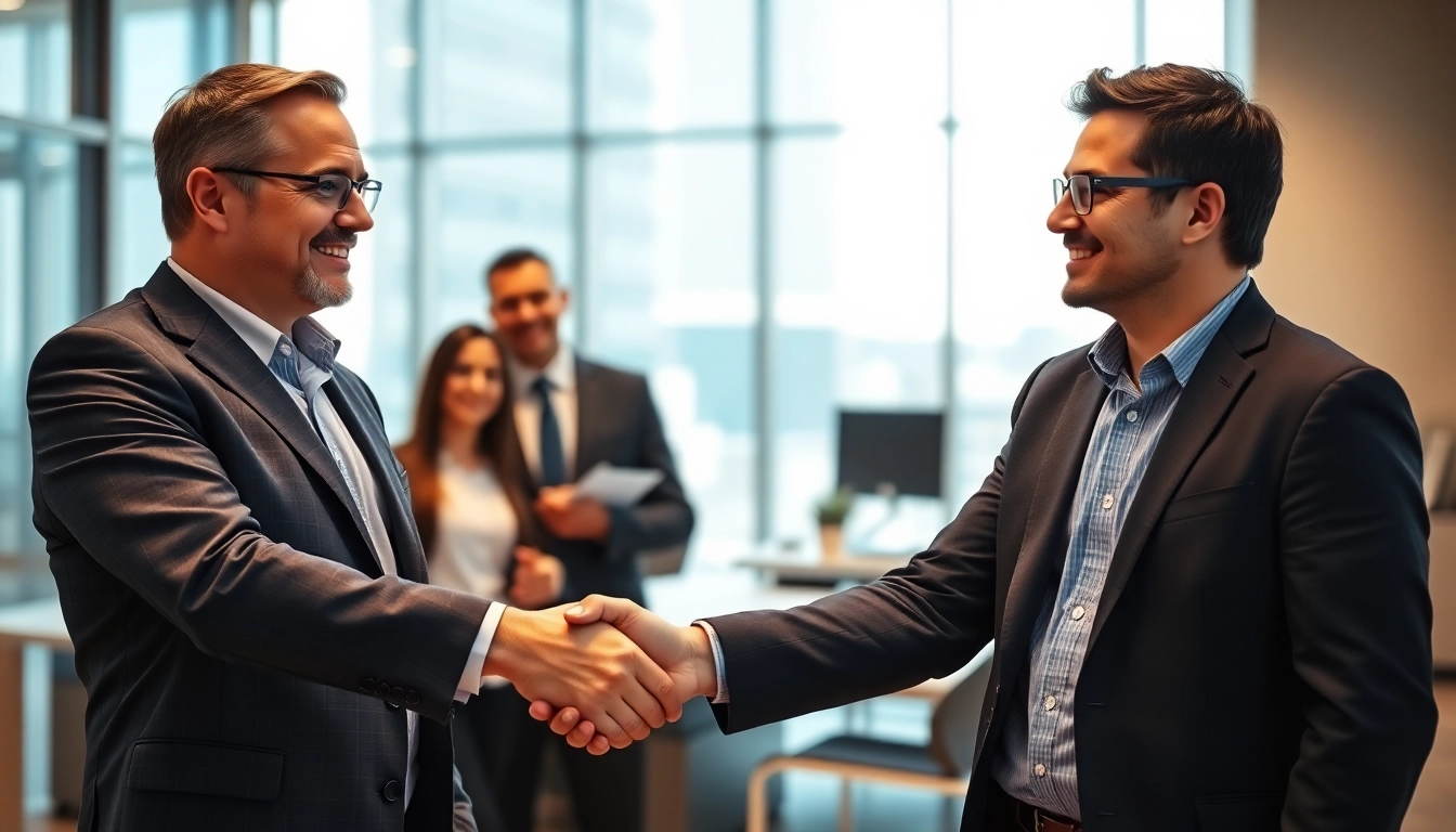Headhunter Ingenieure shaking hands with candidates in a professional office setting.