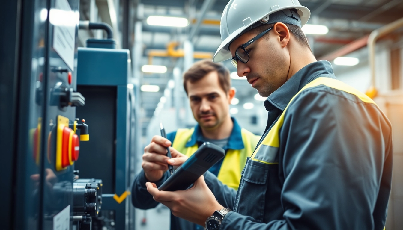 DGUV V3 Prüfung durch einen Elektriker in einer industriellen Umgebung.