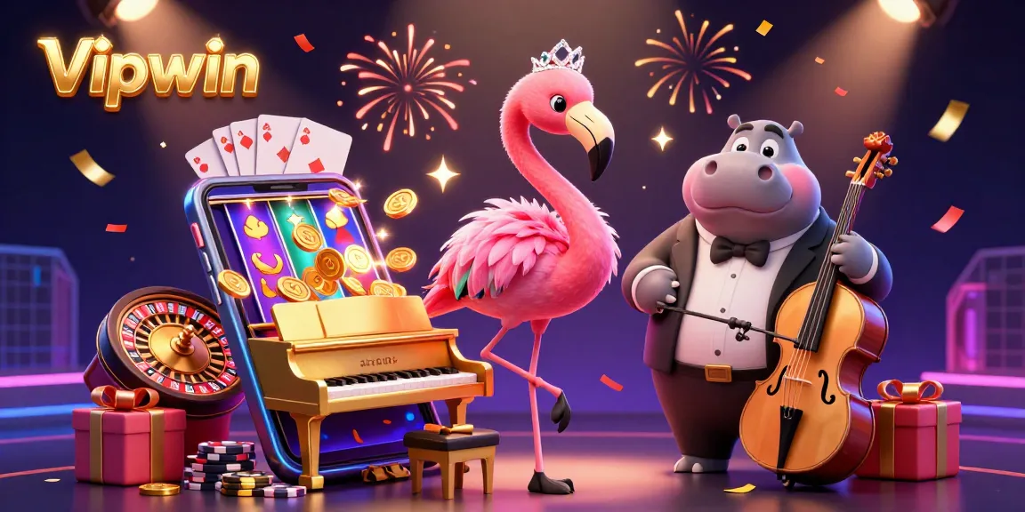Experience thrilling gameplay at Vipwin with colorful slots, poker chips, and a lively casino atmosphere.