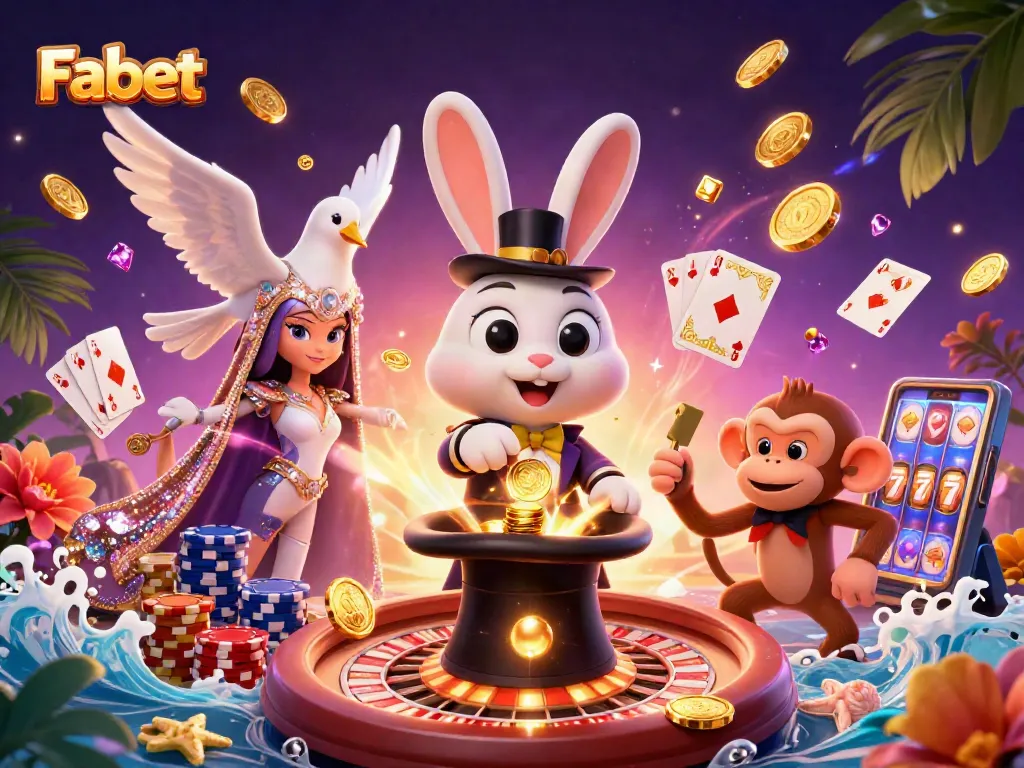 Fabet players enjoying thrilling betting action with exciting 3D casino characters and magical elements.