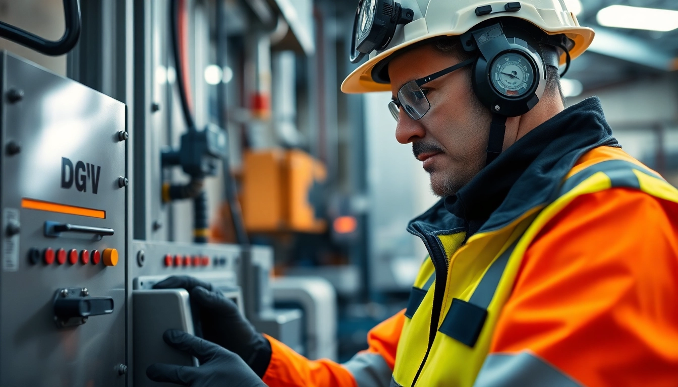 Inspecting electrical safety protocols during a DGUV V3 Prüfung in an industrial environment.