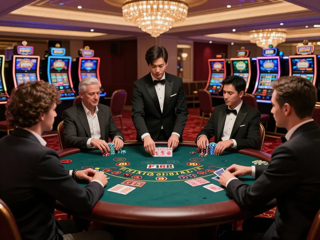 Players engaging in blackjack at Nhà cái uy tín F168, showcasing excitement in a luxurious casino setting.