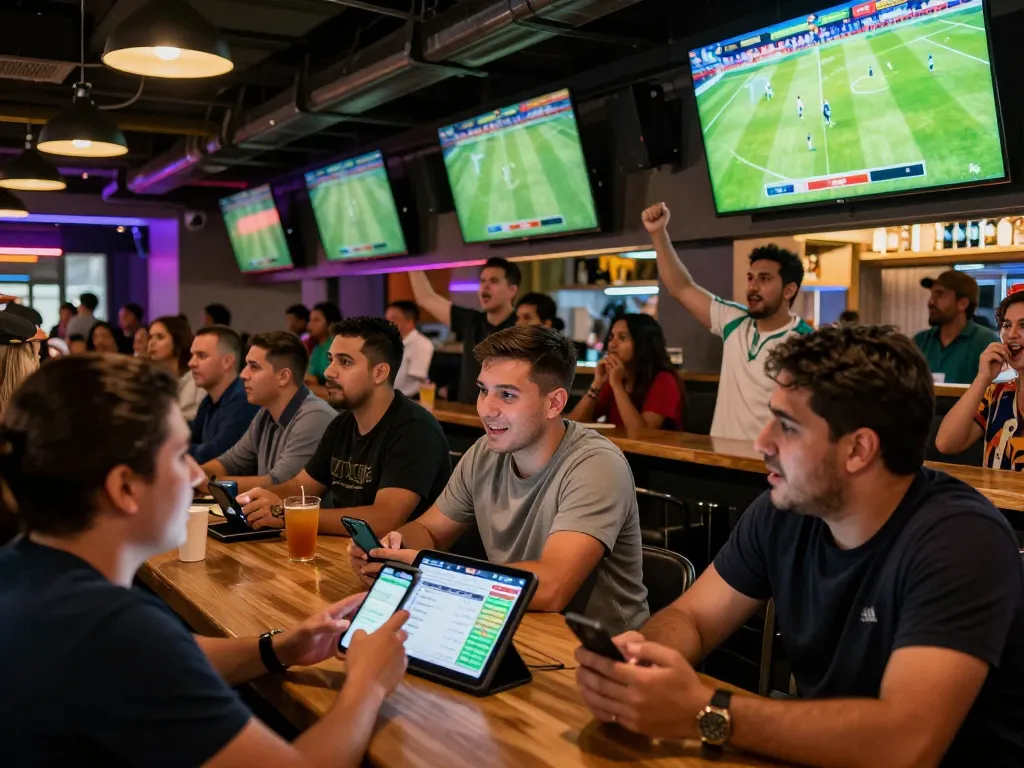 Fans placing bets on ฟุตบอล while enjoying a thrilling sports betting atmosphere in a lively venue.