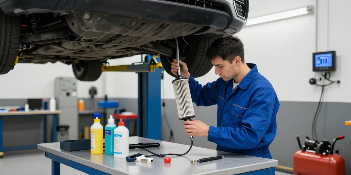 Techniker reinigt DPF in professioneller Werkstatt, DPF reinigen optimiert Fahrzeugleistung.