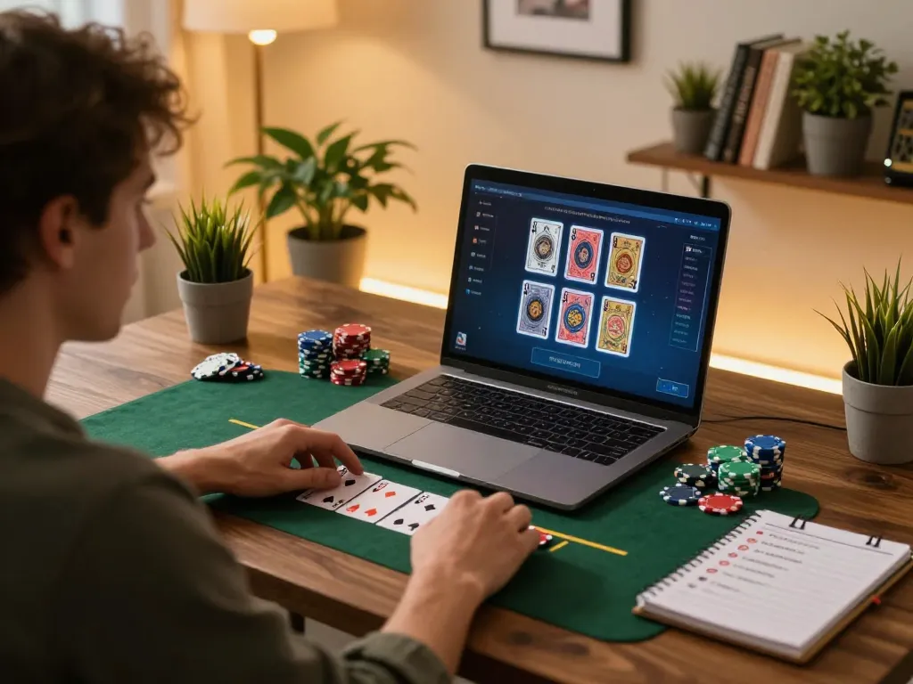 Engaging online blackjack gameplay on 33win 68 platform from a modern home workspace setting