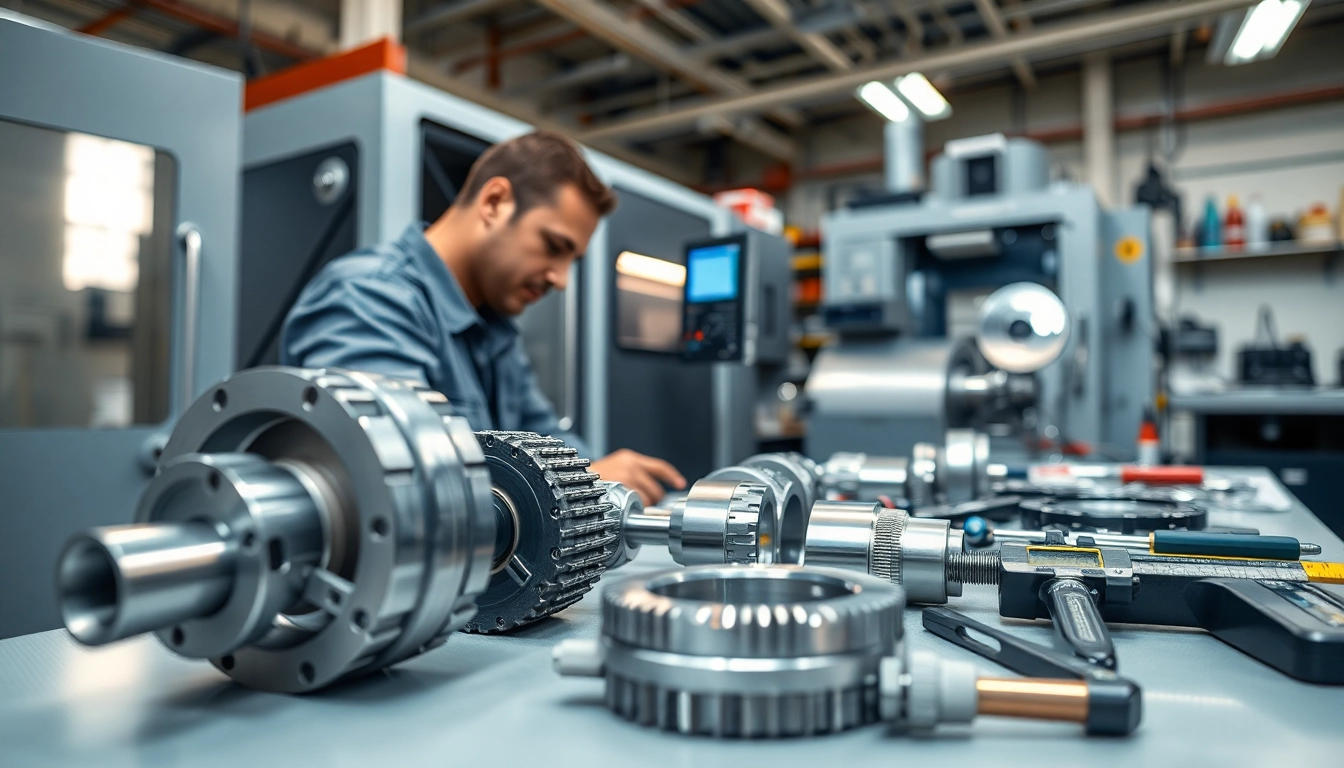 Drehteile werden präzise in einer CNC-Werkstatt gefertigt mit einem Techniker am Werk.