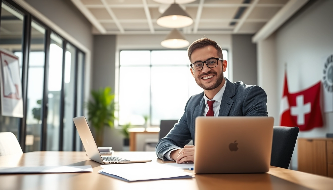 Headhunter Schweiz berät Klienten in einem modernen Büro mit hellem Licht.