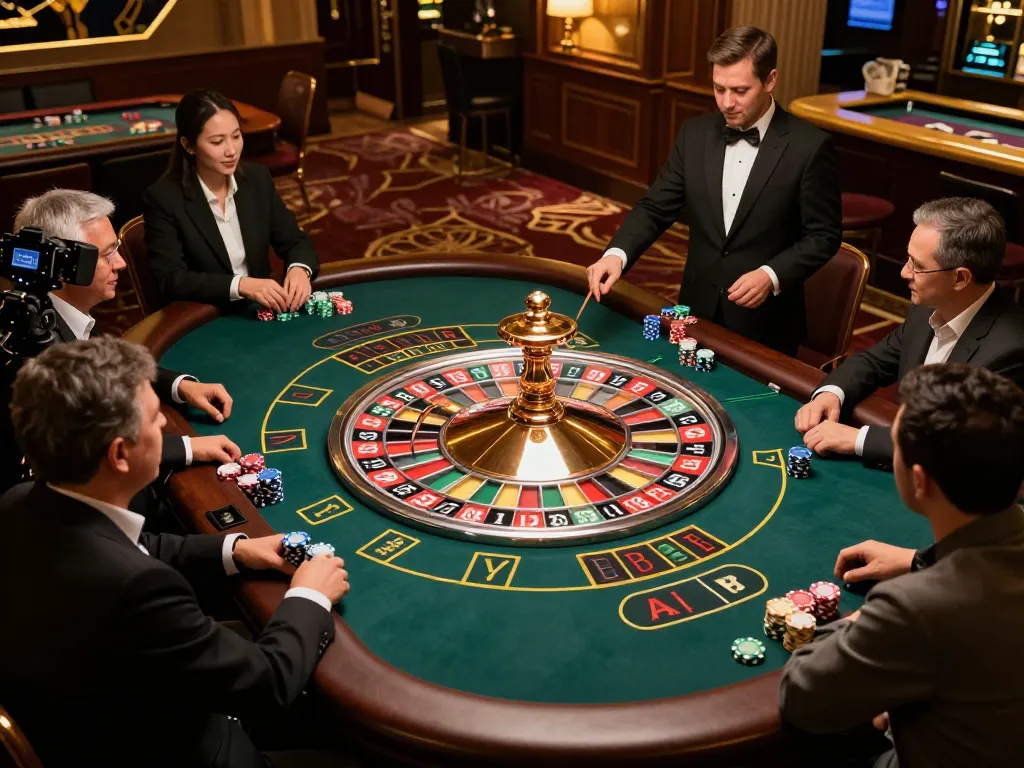 TR88 roulette table surrounded by excited players, capturing the thrill of casino gameplay