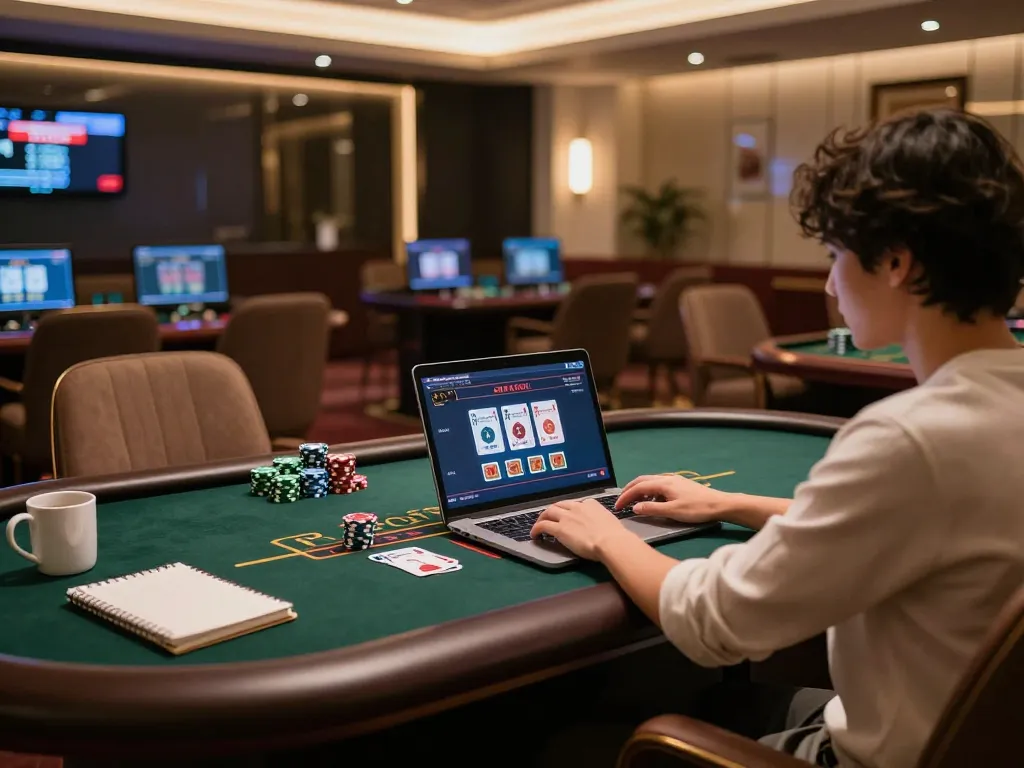 Player engaging in live dealer game at Good88 online casino with strategic focus on blackjack table
