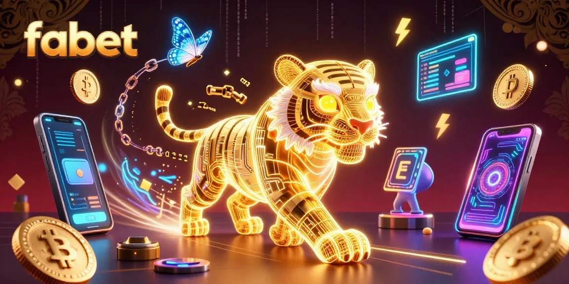 Engaging scene of fabet's golden tiger in a digital casino with vibrant crypto elements.