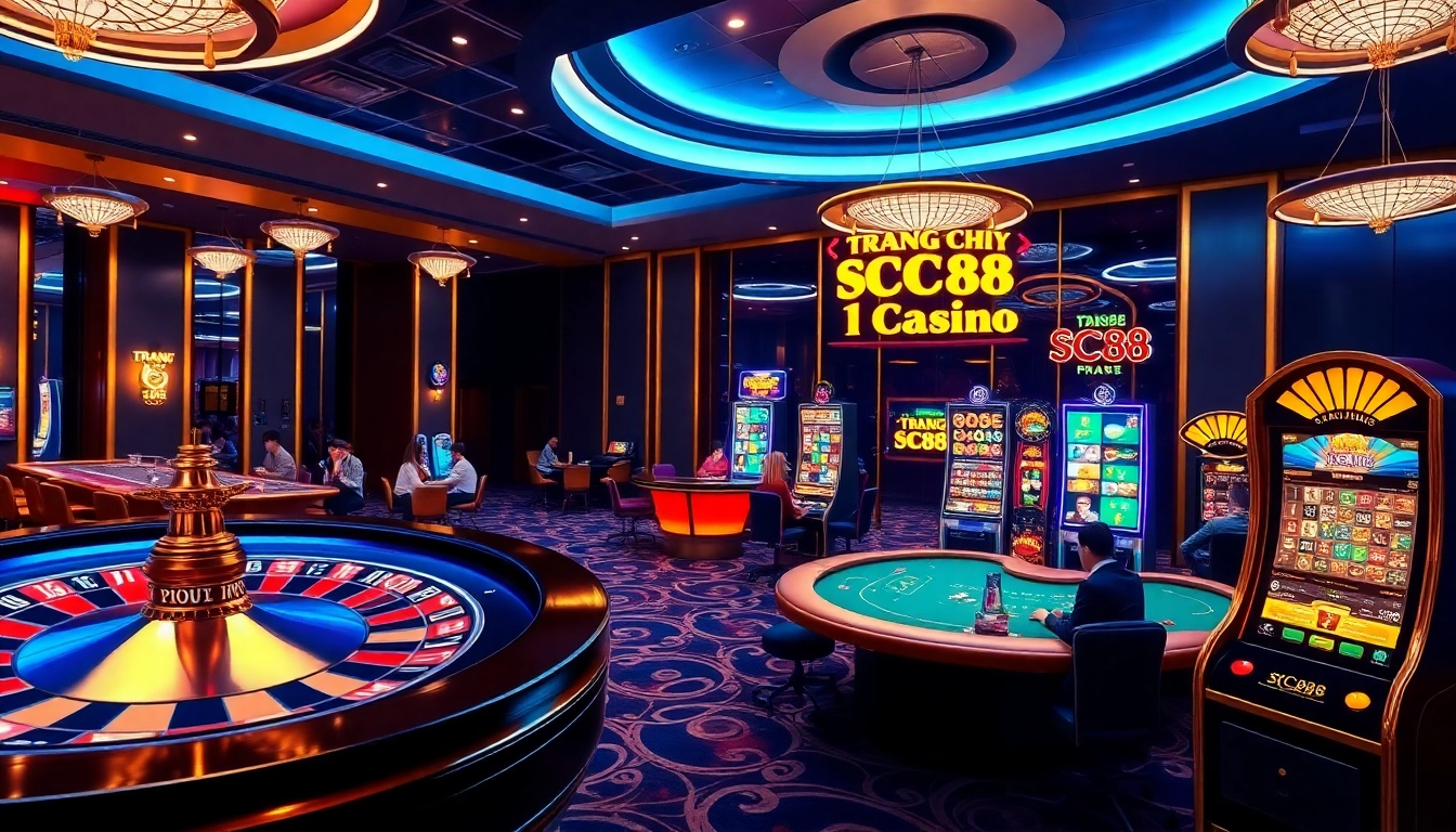 Experience the excitement of gambling at TRANG CHỦ SC88 with vibrant casino elements and players in action.