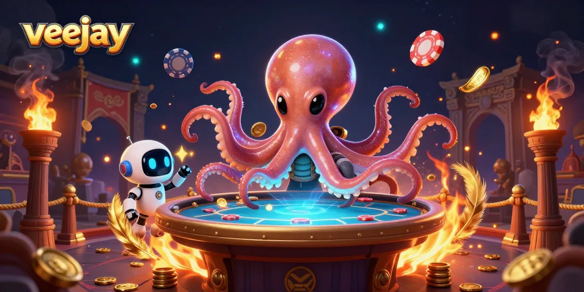 Spiele mit veejay an einem holographischen Pokertisch unter intergalaktischem Flair.