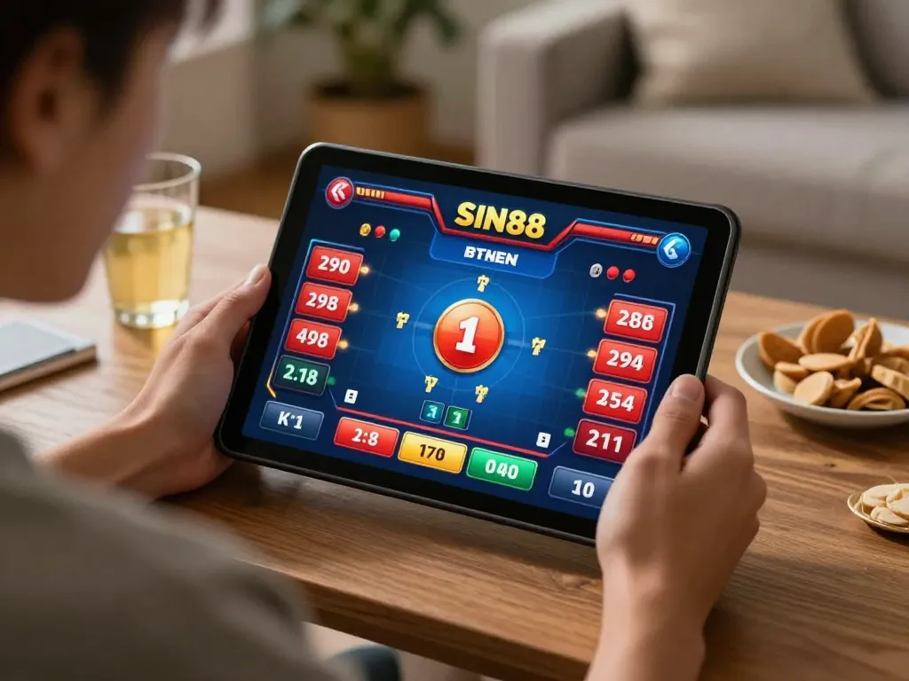 Engaging with the SIN88 betting platform from home, highlighting online gaming.