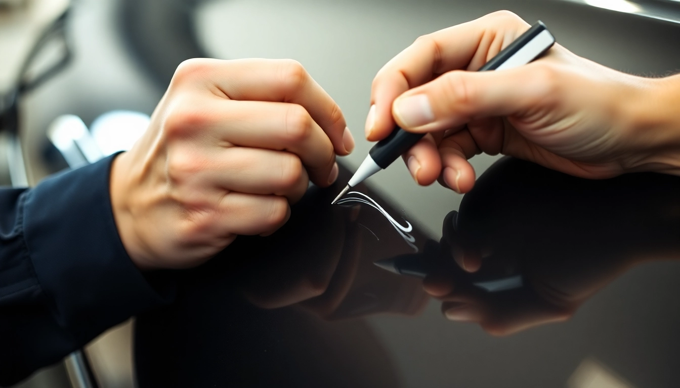 Reparatur von Lackschäden und Kratzern erfolgt durch präzises Arbeiten mit einem Lackstift zur Auffrischung des Autolacks.