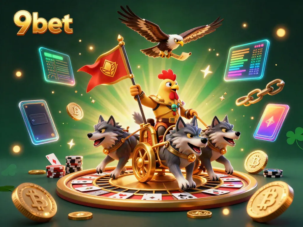 Experience exciting wins with 9bet's dynamic illustration of a thriving live casino scene.