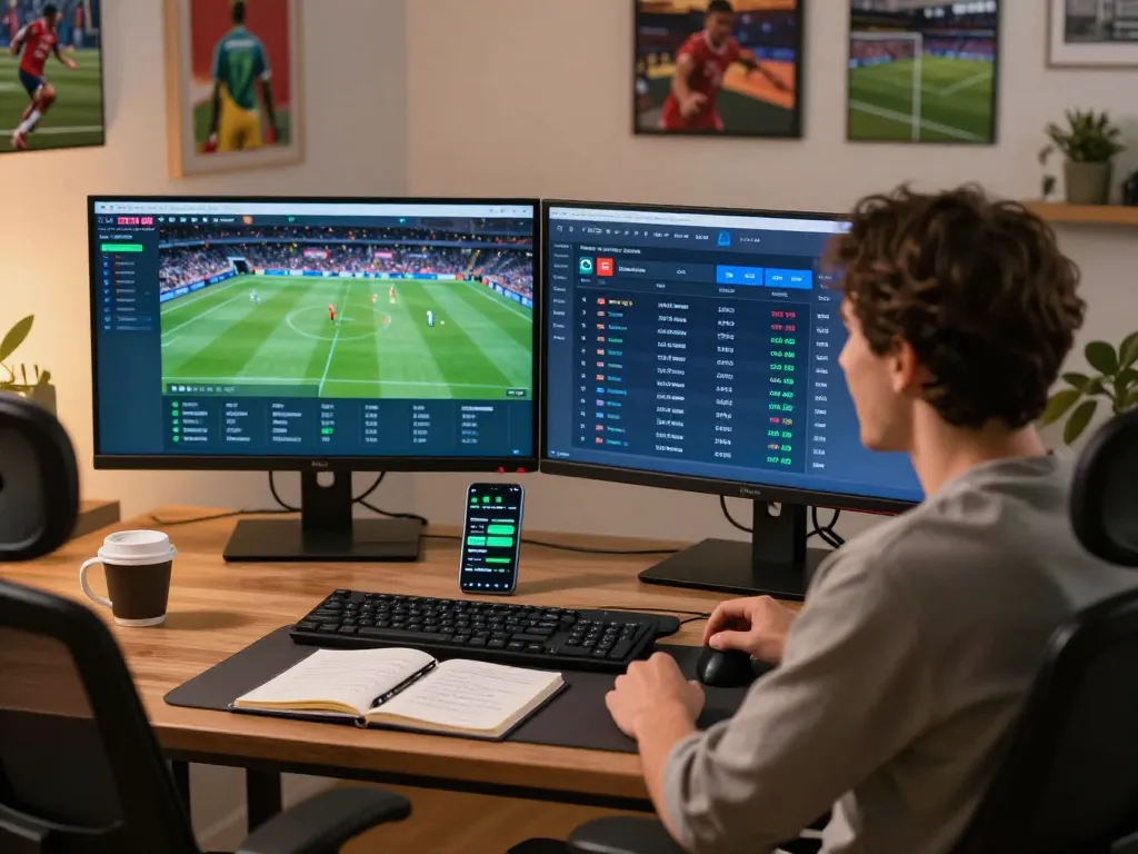 Tỷ lệ kèo nhà cái hôm nay displayed on sleek screens during an intense sports betting session at home.