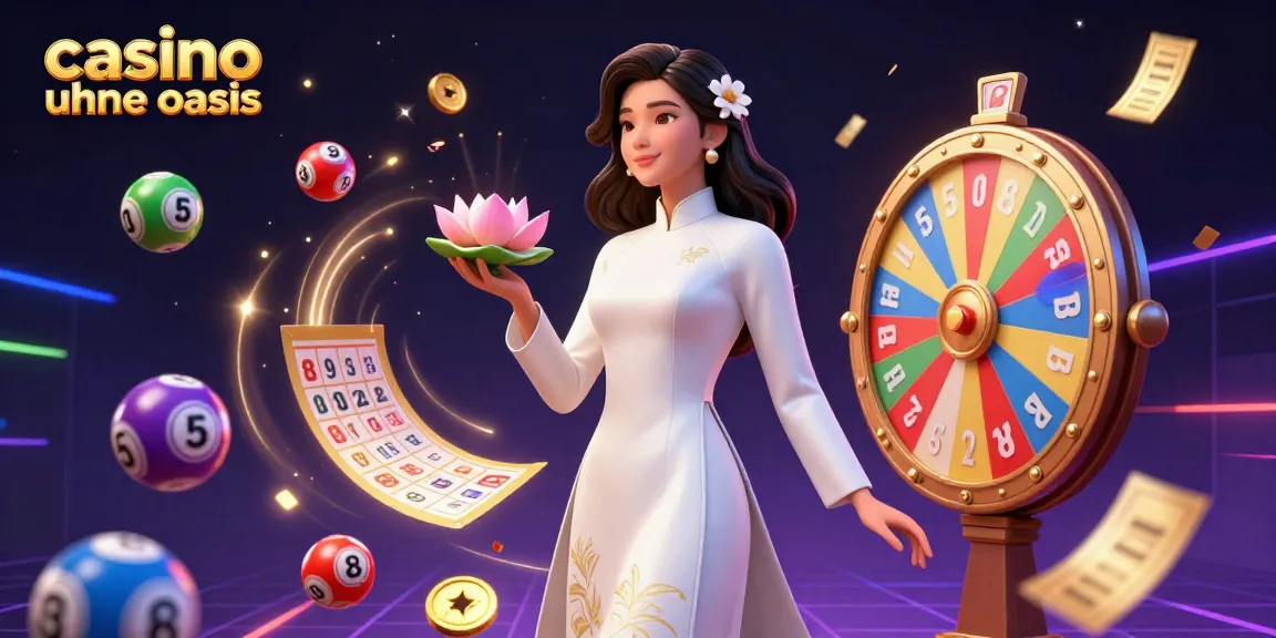 Experience the excitement of casino ohne oasis with vibrant lottery elements and a graceful character in an energetic scene.