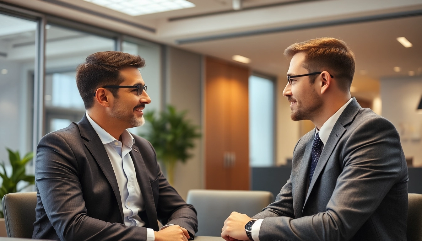 Headhunter führt ein Gespräch mit einem Kandidaten in einem modernen Büro über Karrieremöglichkeiten.