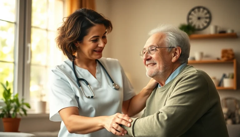 Supportive nurse providing home care assistance through a Pflegedienst, highlighting the importance of compassion in elderly care.