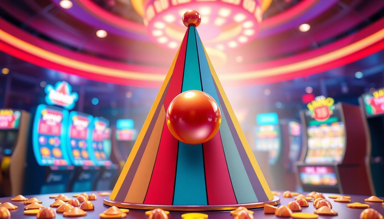 Erleben Sie die aufregende Plinko-Spielaction mit einer glänzenden Kugel, die durch eine bunte Stiftpyramide fällt.