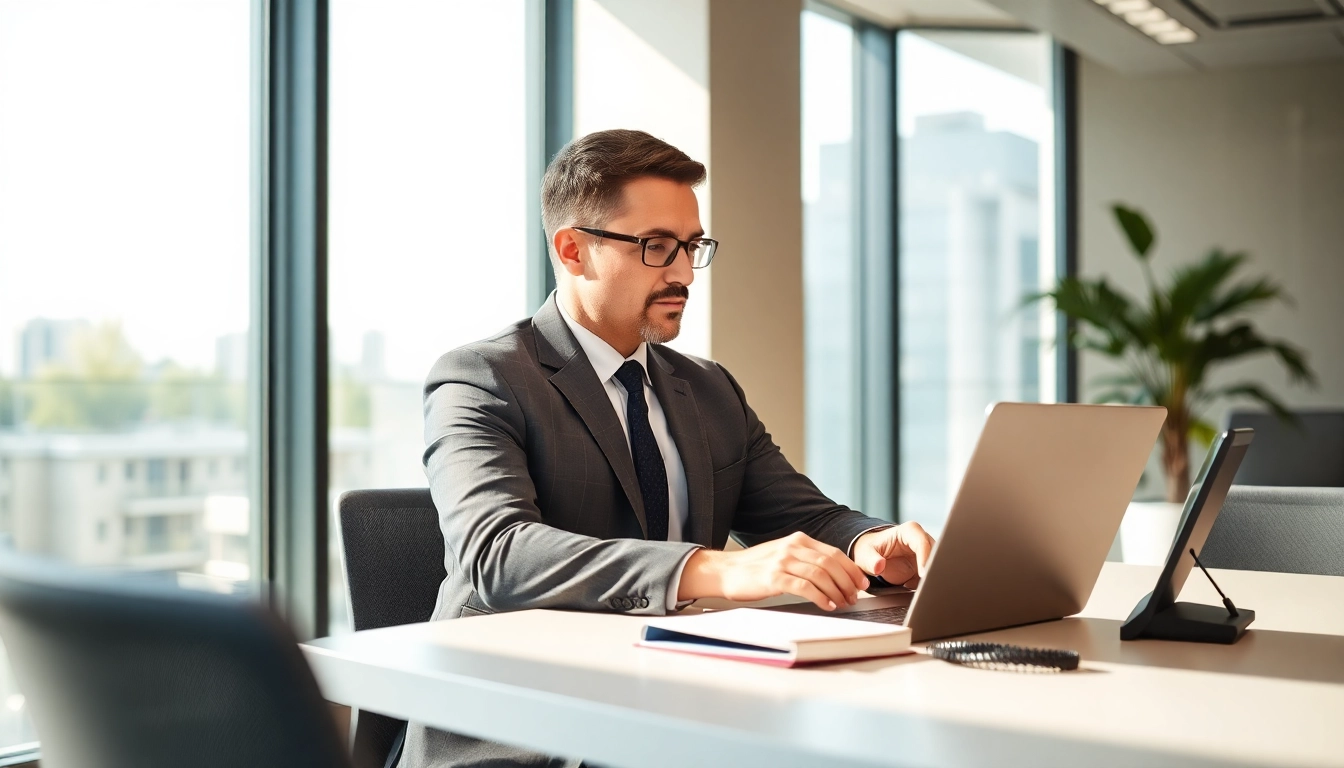 Headhunter analysiert Daten am Laptop in modernem Büro.