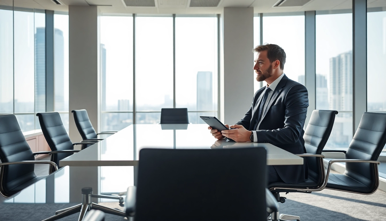Headhunter Geschäftsführer berät in elegantem Büro.