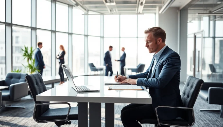 Headhunter CEO in hellem Büro, konzentriert bei der Arbeit.