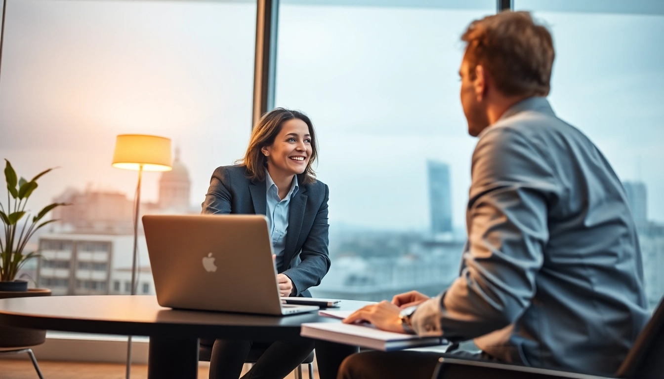 Headhunter Monchengladbach engaging with a client in a modern office.