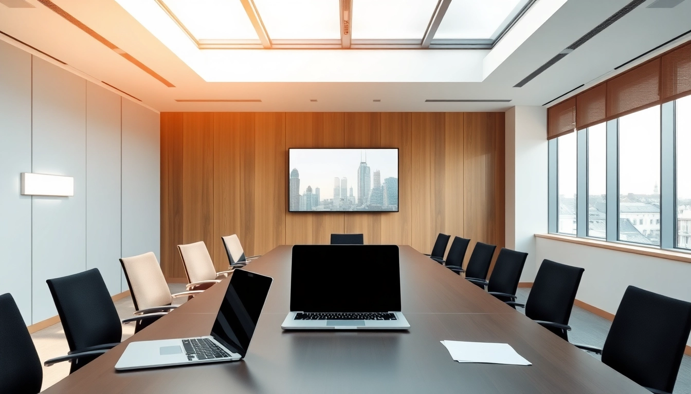 Headhunter Köln in modernem Büro mit Konferenztisch und Laptop.