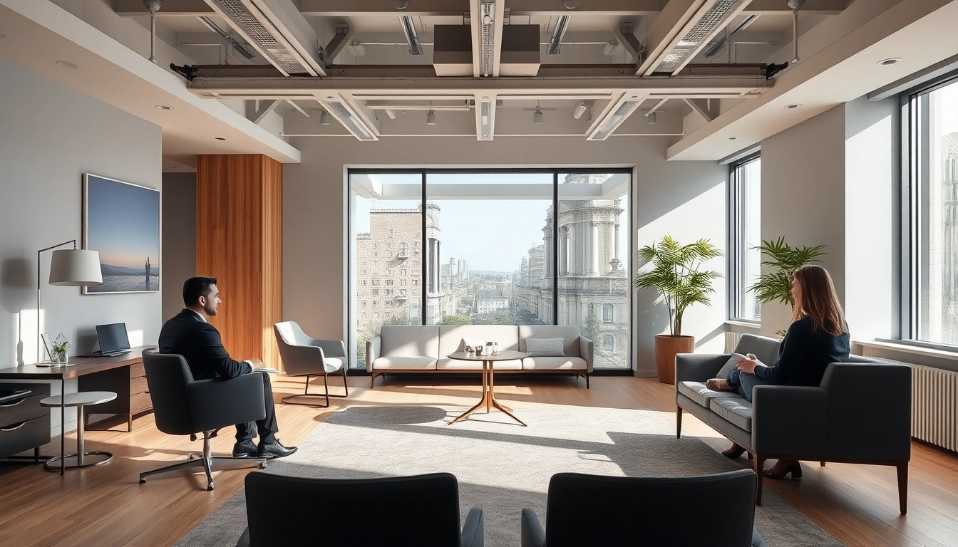 Headhunter Schweiz: Modernes Büro mit engagierten Mitarbeitern, die im Gespräch sind.