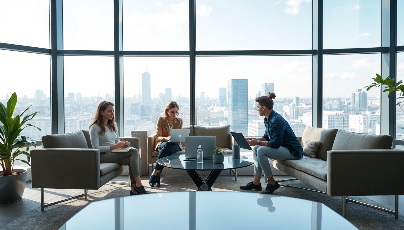 Professionelle Headhunter Berlin bei der Arbeit in einem modernen Büro mit inspirierenden Stadtblick.