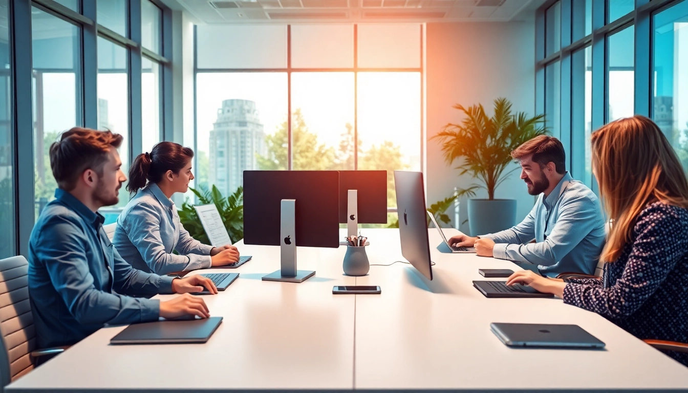 Zusammenarbeit für Headhunter IT in einem modernen Büro mit IT-Profis.